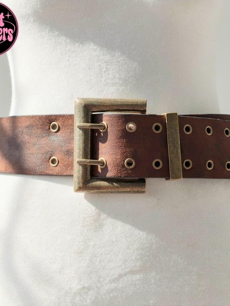 Y2k 2000s Brown Suede Leather Belt With Silver Buckle